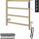 TRJIKAG Heated Towel Racks,4 Bars Towel Warmer Rack for Bathroom, Wall Mounted Electric Towel Warmer with Timer, Plug-in/Hardwired Towel Dryer Rack Gold