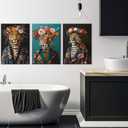 Bathroom Leopard In a Bathrobe Wall Art Maximalist Eclectic Cheetah Posters Pictures Animals And Flowers Canvas Prints Funky Animals Painting Wall Decor y2k Aesthetic Room Decoration Framed, 24x1
