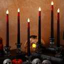 6 Pcs Halloween Flameless Taper Candles 11 Inch Long Red Black Battery Operated LED Bloody Candles Haunted Table Centerpiece for Holiday Party Table Decor