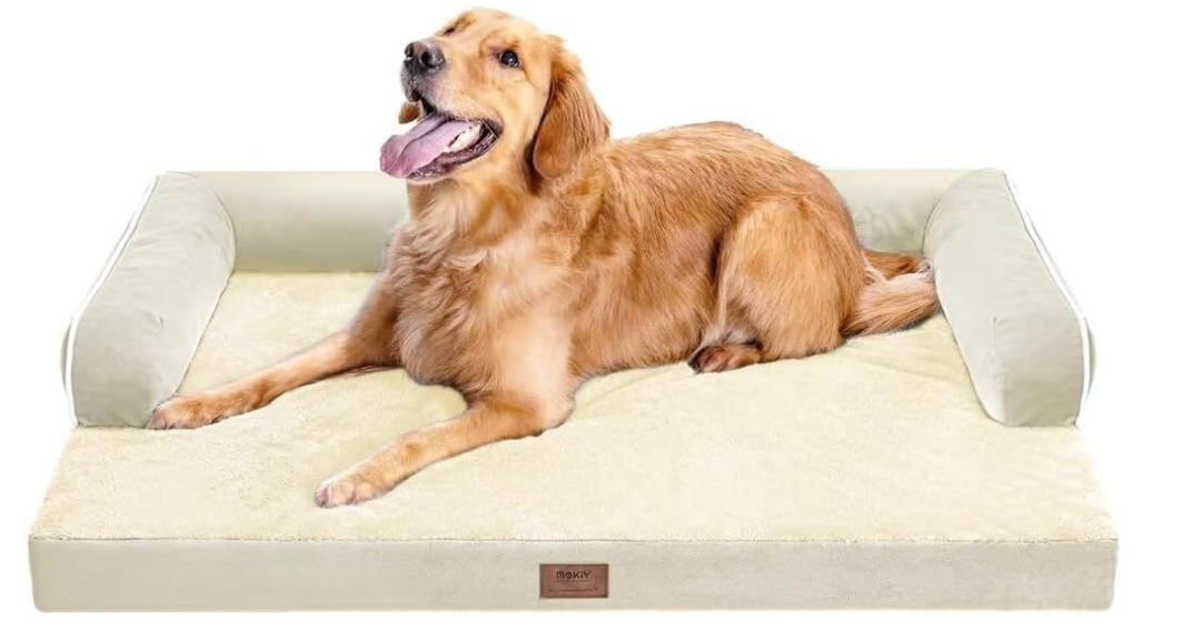 Large Dog Bed Orthopedic Washable - Beds Bolster - Medium XL XLarge Big Dogs - Memory Foam Couch Sofa - Waterproof with Removable Cover (Beige)