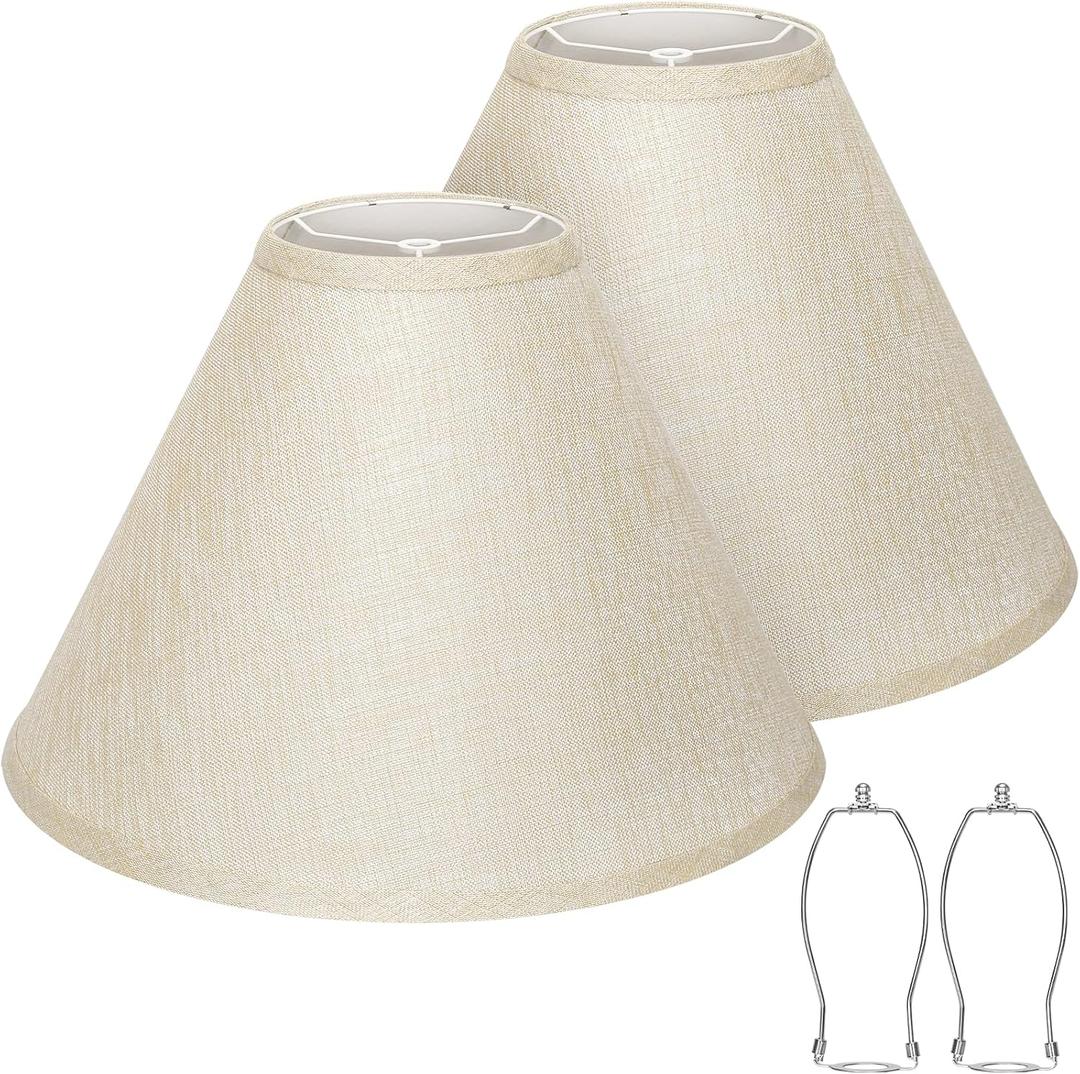Empire Lamp Shades Set of 2, 6"Top x 16"Bottom x 10.8"High, Champagne Beige | Large Lampshades for Table Lamps Floor Lamps, Spider, E26 Base Harp Holders Included, Natural Linen Replacement,Easy Assembly