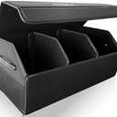 CUZIKUP Car Trunk Organizer for SUV Sedan,Extra Large,Premium PU Leather Foldable Cargo Storage Box with Magnetic Lid,Multi-Compartment Collapsible Trunk Organizers (Black)