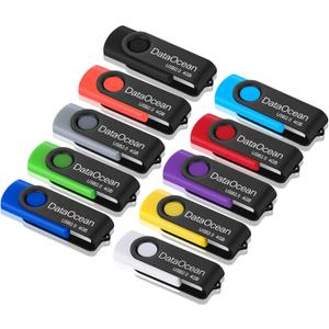 10 Pack DataOcean 4GB USB 2.0 Flash Drive Memory Stick Thumb Drives (4GB X 10 Mixed Colors) (4GB X 10(10 Colors))