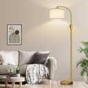 Nintiue Upgraded Modern Arc Dimmable Tall Standing Floor Lamp with Linen Shade, 1200 Lumens LED Bulb Included, for Living & Reading Room, Bedroom, Office & Nursery, Brass