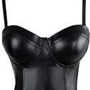 Charmian Women's Spaghetti Straps PU Leather Bustier Crop Top, Large