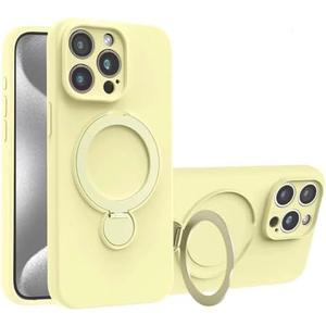 360° Spin Invisible Magnetic Stand for iPhone 16 Pro Max Case Silicone Supports Wireless Charging Full Camera Protection Shockproof 16 Pro Max Case Women Men Soft Touch Liquid Silicone Cover, Yellow