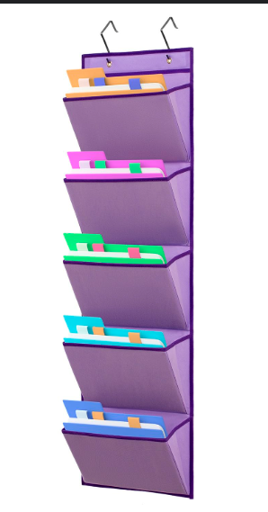 Wall Mounted Hanging Mail Organizer Back to School Paper Organizer File Holder for Classroom Office Organization (5 POCKETS-GREY)