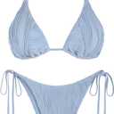 ZAFUL Bikini Sets for Women Halter Two Piece Swimsuit Ribbed High Cut Tie Side Thong Bathing Suit Sexy Padded Swimwear (Medium, Light Blue)