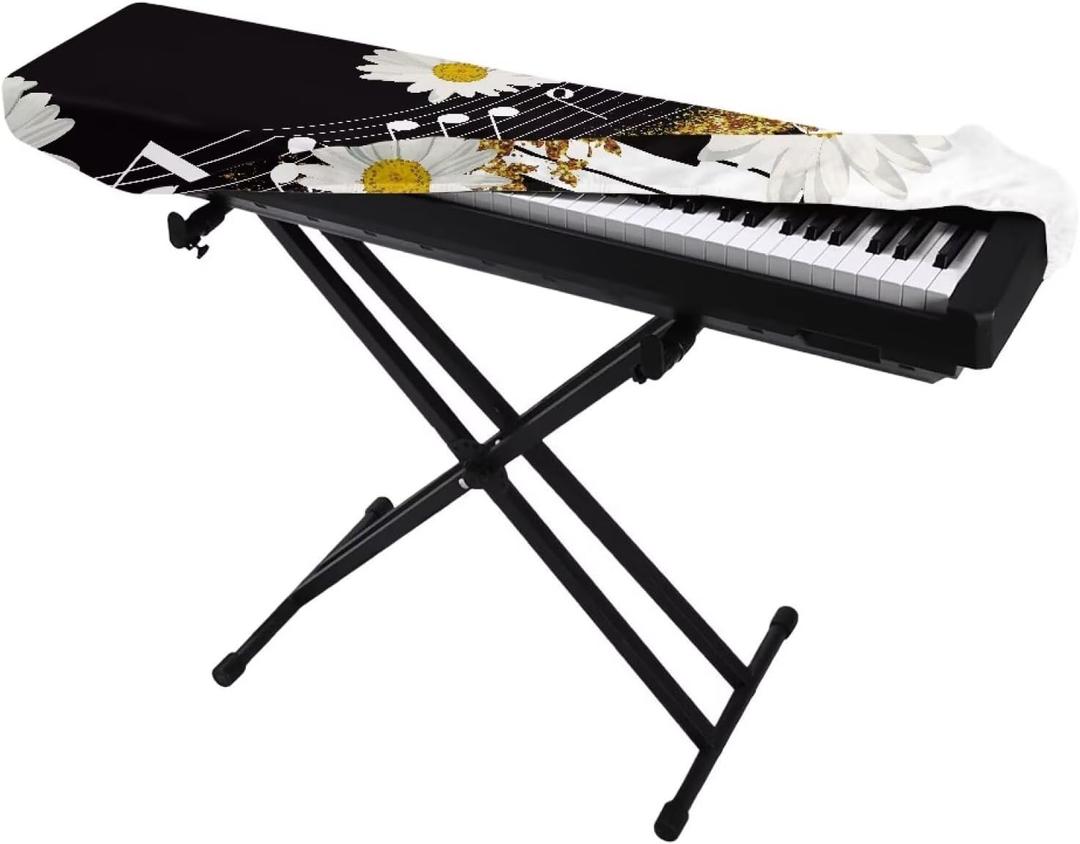 61 Key Keyboard Cover Daisy Music Note Piano Keyboard Covers Stretchy Waterproof Cloth Electric Slipcover