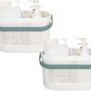 UUJOLY Plastic Storage Baskets with Handles, Shower Caddy Shelf Organizers Basket for Bathroom, Kitchen, Dorm Room, Green, 2 Pack