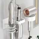 Hair Dryer Holder Wall Mounted,Blow Dryer, Curling Iron, Straightener Holder 3 in 1 Bathroom Metal Hair Tool Organizer Rack-Matte White-1