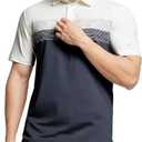 Rouen Polo Shirts for Men Quick Dry Regular Fit Casual Color Block Chest Print Active Short Sleeve Collared Mens Golf Shirt (Gray, L)