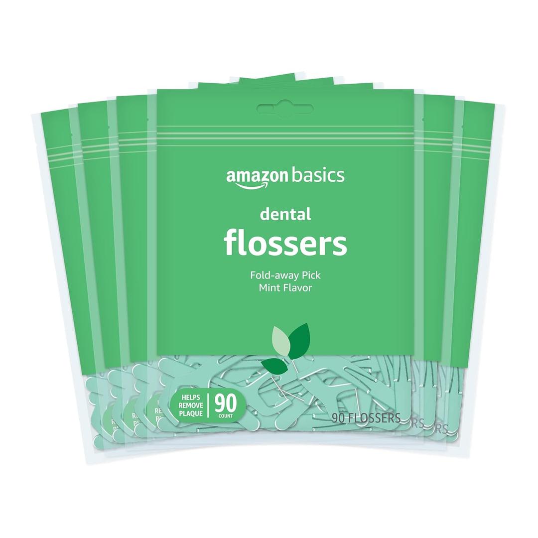 Amazon Basics Mint Dental Flosses, 540 Count, 6 Packs of 90 (90 Count (Pack of 6))