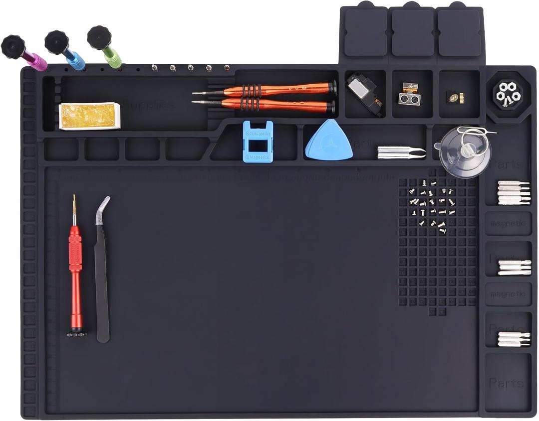 Premium Heat Resistant 932F Magnetic Silicone Soldering Mat Electronics Work Mat for Computer Cell Phone Laptop Repair, BGA Soldering Gun Iron Workbench Protection, HP-140