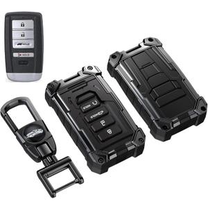 Heavy Key Fob Cover for Acura, Keychain, Metal Silicone Key Fob Case Compatible with Acura MDX 2014-2020,Acura RDX 2015-2021, ILX RLX TLX 2015-2022 (Black, S Buckle)