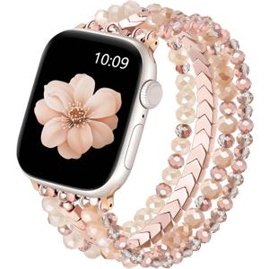 Lerobo Beaded Bracelet Watch Band Compatible with Apple Watch 42mm 41mm 40mm 38mm 44mm 45mm 46mm for Women Girl iWatch Series 11 10 9 8 7 6 5 4 3 SE 3 2 1, Cute Dressy Smartwatch Strap