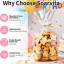 Soarvita Cellophane Bags 8x11x3.2 Inch, 50 Pcs Clear Plastic Gift Bags with Bottom Gusset for Stand-Up Display, Medium Cello Gift Wrap for Goodies, Treat, Candy, Party Favors, Includes 60 Gold Ties
