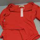 QINSEN Women's Sexy Square Neck Bodysuit Long Sleeve Double Lined Shirt Tops (Medium, Red)