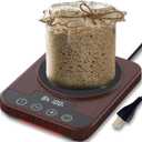Sourdough Starter Warmer Mat, 12H Timer Warming Heating Pad, Precise 1°F Thermostat Control (70-100°F), Smart Memory Warming On/ Off, Fits Jars Up to 40oz, Perfect for Home Baking (Wood)