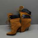 Richealnana Women's Double Lace Pointed Toe Stilettos Straps Up Strappy Knee High Boots (7, Yellow)