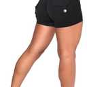 Danysu Women Pocket Shorts Cross High Waist Scrunch Butt Booty Workout Lifting Athletic Gym Bottoms 
Black M
