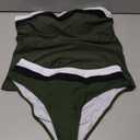 Beachsissi Women's Bandeau Swimsuits Strapless Tummy Control Color Block Tankini Sets (Large, Dark Green)