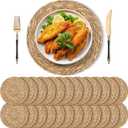 Kochorie Set of 24 Round Woven Placemats 13.8 Inches Bulrush Placemats Natural Hand-Woven Boho Rattan Placemats Wicker Table Mats Farmhouse Weave Place Mats for Home Dining Table