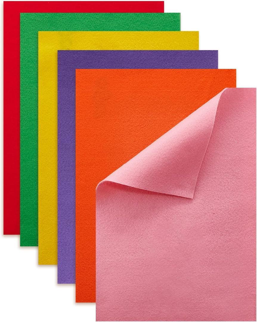 HaoFeiJH Felt Sheets - 6PCS Soft Felt Squares (8x12 A4), 1.5mm Thick, Ideal for Sewing, Patchwork, Decoration, Embroidering, DIY Craft (Multi Colorde-6)