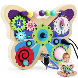 TOY Life Toddler Montessori Busy Board, Wooden Butterfly Sensory Board Toys with LED Light Up Switchs, Baby Busy Fidget Boards Travel Toys, Easter Birthday Gifts for 1+ Year Old Kids Girls Boys