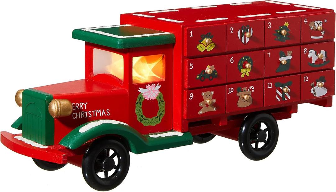 Glitzhome 15"H Wooden Christmas Truck Countdown, Advent Calendar for the Holidays Table Decoration 24 Days Until Christmas Countdown