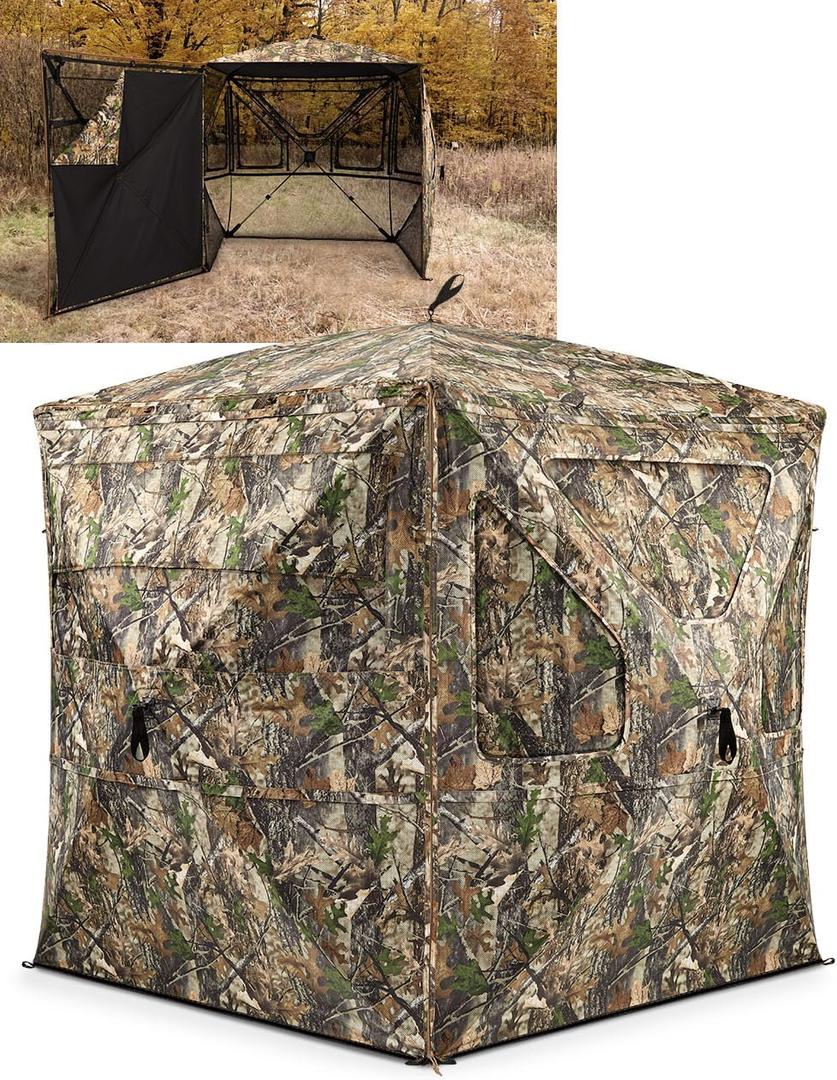 TIDEWE Hunting Blind 360See Through with Large Open Door, Pop Up Ground Blind with Removable Curtain & Carrying Bag, Portable Resilient Tent(Forest Fade Camo) (2-3 Person)