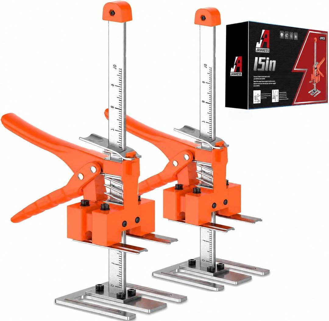 JANNIRESS 2 Pack Labor Saving Arm Jack, 15" Handheld Furniture Lifter Tool & Height Adjuster, 400lbs Heavy Duty Wall Tile & Cabinet Jack Yellow/White
