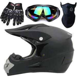 Motocross Helmet,Adult &Youth Trend Full Face,ATV Motorcycle,Dirt Bike Downhill Off-Road Mountain Bike Helmet,DOT Certified,4-Piece Set (Black, Large)