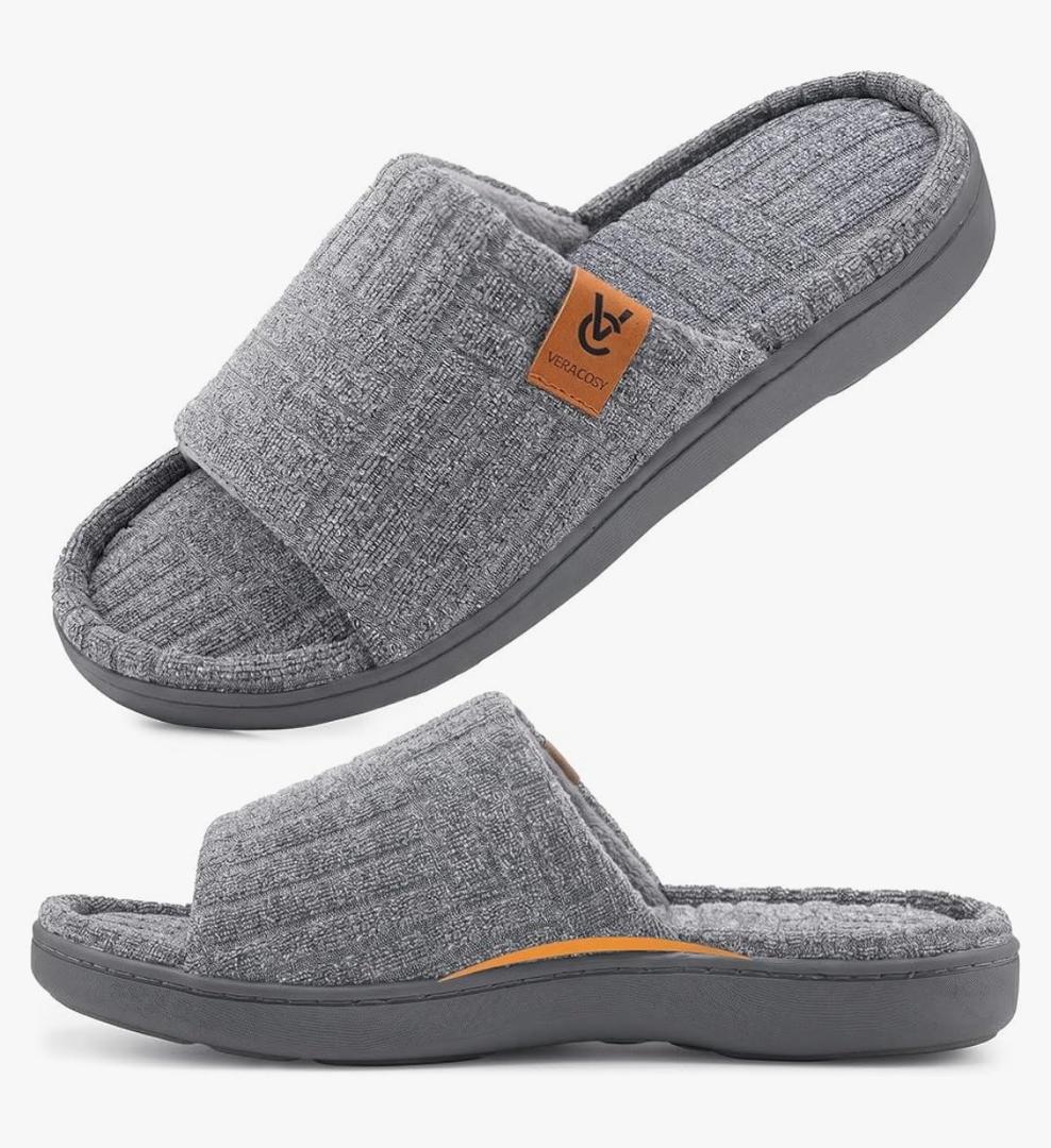 VeraCosy Ladies Open Toe Slippers Terry Cloth Slip on Women's House Shoes Size 7-8