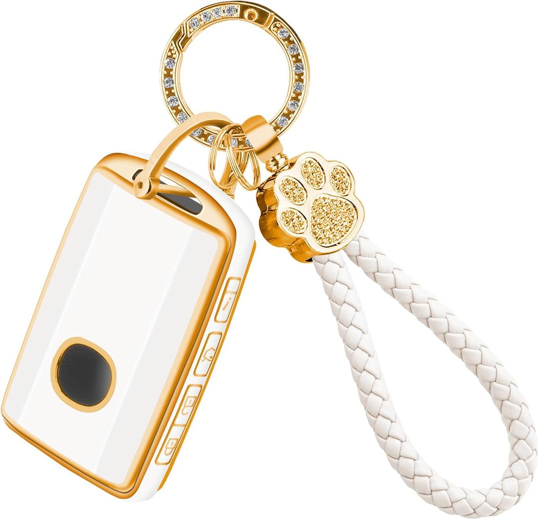 For Key Fob Cover with Keychain, Key Fob Case Cover Fits for 2019-2024 3 6 8 Hatchback CX30 CX5 CX9 CX10 CX50 CX70 CX90 Miata Car Accessories Smart Key, White