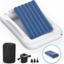 Inflatable Toddler Travel Bed - 60 Inches Portable Toddler Bed for Travel with Safety Sides - Cozy Kids Air Mattress Set with Built-in Electric Pump & Carry Case- Easy to Inflate - Sea Blue