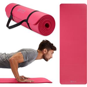 Gaiam Essentials Thick 2/5" (10mm) and Thin 1/4" (6mm) Yoga & Pilates, Fitness & Exercise Mat with Easy-Cinch Carrier Strap (Pink)