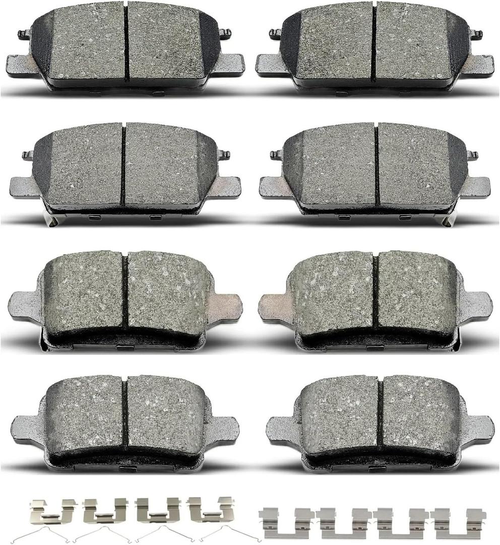 8pcs Ceramic Front Rear Brake Pads With Clips Fit For 2017-2019 For Buick LaCrosse,2018-2019 For Chevrolet Equinox,2016-2019 For Chevrolet Malibu,2018-2019 For GMC Terrain