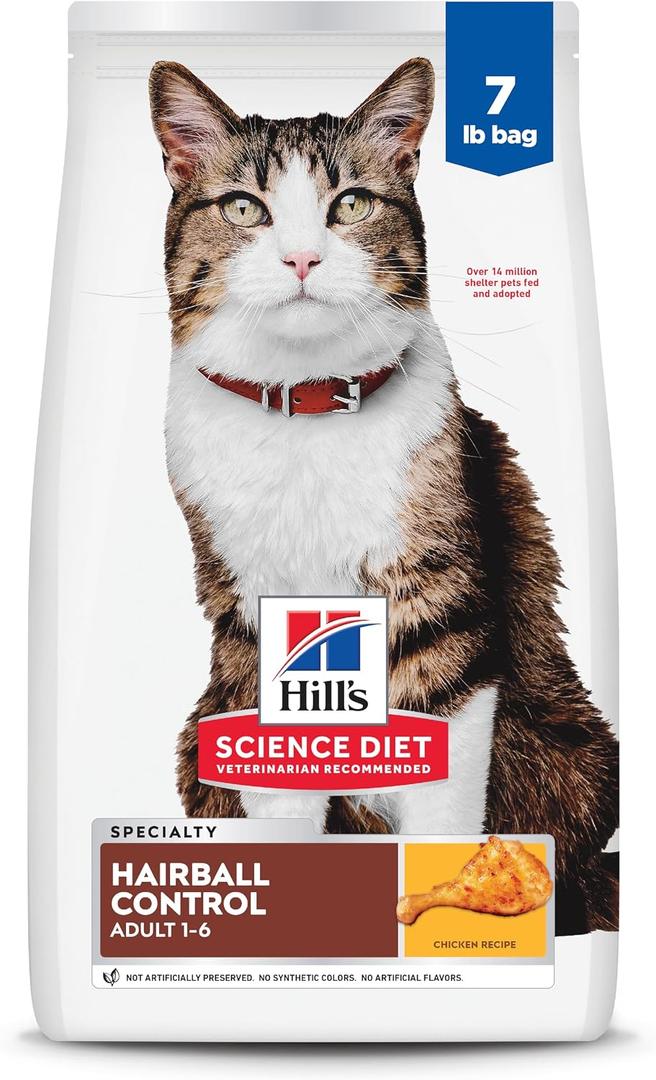 Hill's Science Diet Adult 1-6 Hairball Control Dry Cat Food, Chicken, 7 lb. Bag