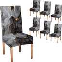 CAPSCEOLL Marble Black Gray Dining Chair Covers Set of 6,Stretch Parsons Chair Slipcovers Universal Removable Washable Parson Chair Covers for Dining Room,Living Room,Kitchen