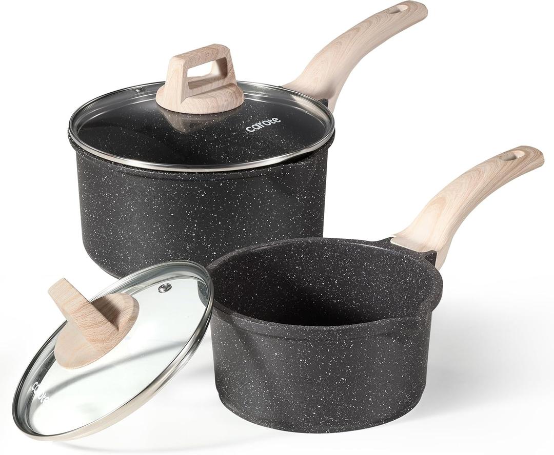 CAROTE 1.5Qt & 3.0Qt Sauce Pan Sets with Lid Cooking Pots Nonstick Saucepans Cookware Set with Pour Spout Small Kitchen Pot, Induction Comptable, Easy to Clean, PFOA FREE (Classic Granite)
