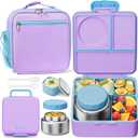 Fimibuke Kids Bento Lunch Box with Thermos, Leakproof Toddler Bento Box with 8.5 OZ Insulated Food Jar, Lunch Bag & Utensils BPA Free Dishwasher Safe 3 or 4 Compartment Container for School Girls Boys (Cotton Candy)