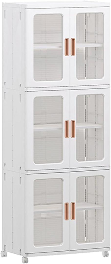 3 Sets Stackable Storage Bins Folding Storage Bins with Lid and Doors, Closet Organizers with Wheels, Plastic Folding Storage Box Collapsible Cabinet Bins, Multi-Use Storage Box A,Large Size