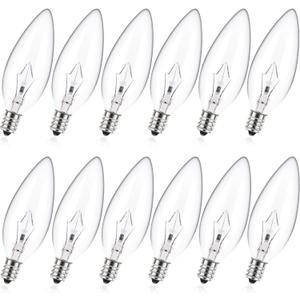 E12 40 Watt Incandescent Candle Light Bulbs, Chandelier Light Bulbs for Ceiling Fan, Vanity, Outdoor - Warm White 2500K, 500 Lumen Dimmable B10 Clear Candelabra Base Bulbs (12 Pack)