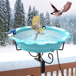 Webuys Heated Bird Baths for Outdoors, 100W Heated Bird Bath for Deck Railing, Heated Birdbath with Thermostat Control, Heated Bird Bath for Outside Winter Garden Patio Yard (Blue)