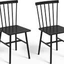 Black Windsor Dining Chairs Set of 2, Upgraded Modern Rustic Wood Chair | Farmhouse Dining Room Chairs for 2 with Thickened Metal Steel Frame for Kitchen, Dining Room, Restaurant, Cafe, Hotel