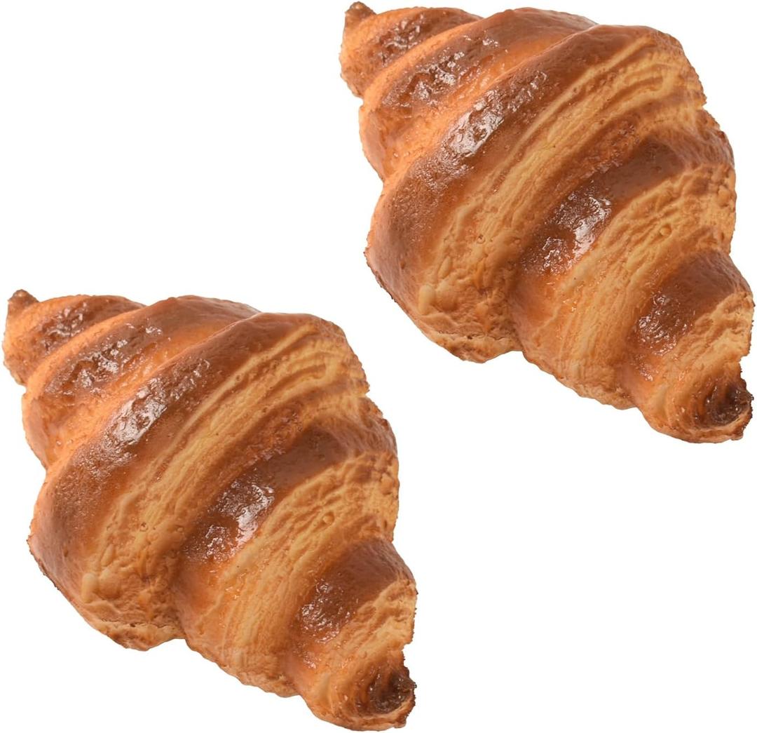 Artificial Croissants, 2 Pcs Simulate Bread Fake Realistic Dessert Croissants for Home Kitchen Shop Display Photography Props