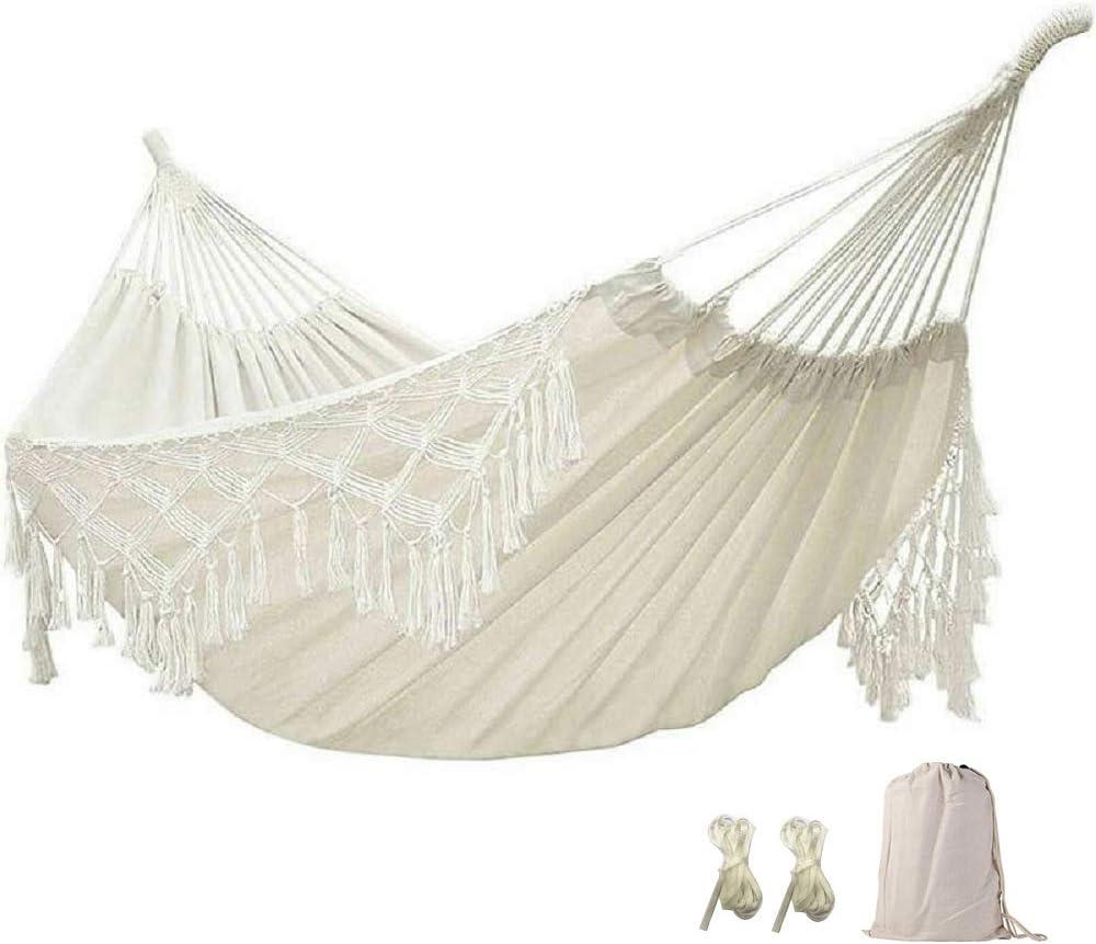 Boho Hammock - Large Double Deluxe Hammock Swing Bed with Carry Bag for Outdoor & Wedding Party Decor, White (78.7)