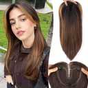 Brown Highlight Synthetic Hair Toppers for Women with Thinning 3D 360 Cover Clip in Wispy Bangs Upgraded Adjustable Bandage 18 Inch Long Layered