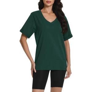 Auriviz Womens Cotton Tops Basic Short Sleeve Oversized Tshirts Short Sleeve Tees Boxy Yoga Gym Workout Shirts (Green, M)
